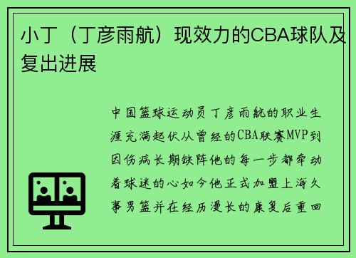 小丁（丁彦雨航）现效力的CBA球队及复出进展